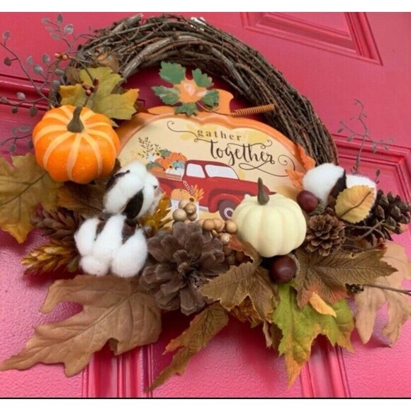 Fall Wreath, Pinecones, Berries, Acorns, Fall Leaves, Pumpkins, Autumn Wreath - Picture 11 of 11